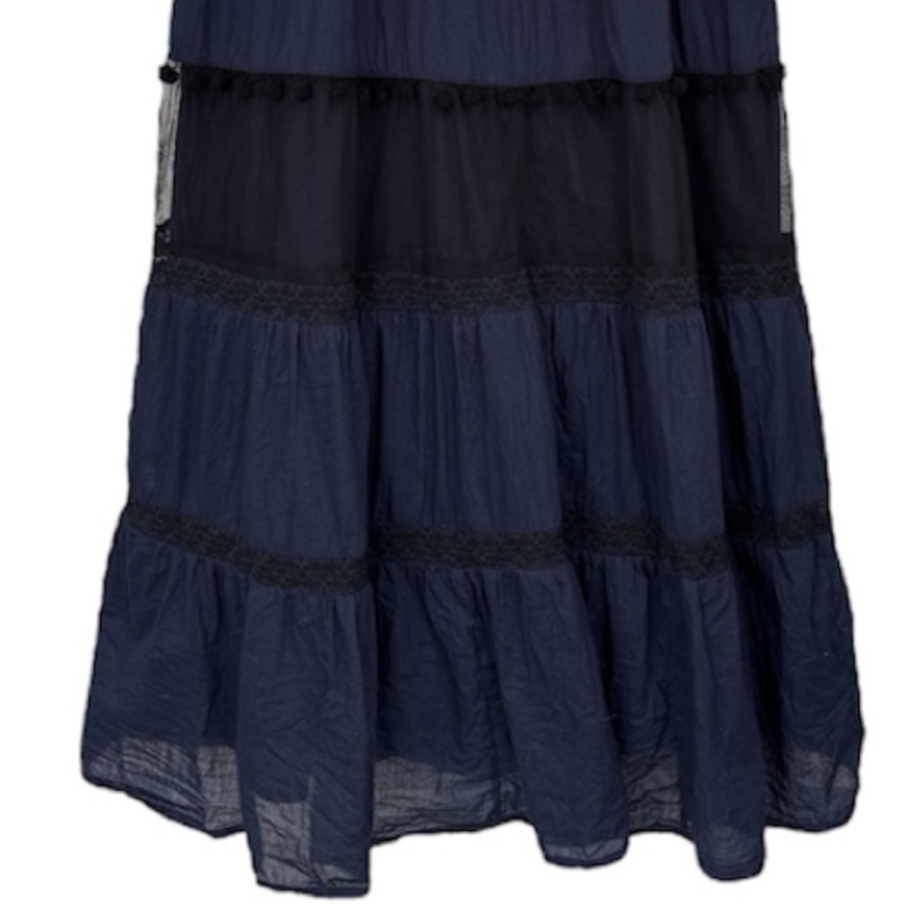 Elegant Maxi Dress Sleeveless Navy Blue Black Pom Lace Embroidered Size Large - Picture 7 of 17